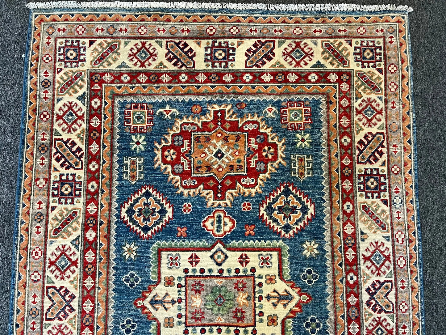 Kazak Geometric Light Blue 4X6 Handmade Wool Rug # 12668