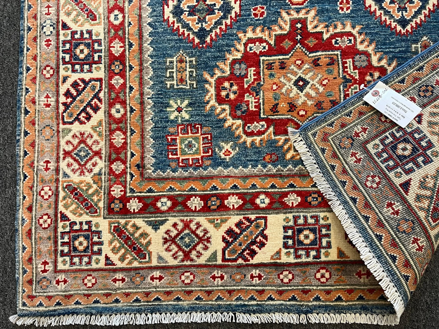 Kazak Geometric Light Blue 4X6 Handmade Wool Rug # 12668