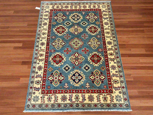 4X6 Light Blue Kazak Tribal Handmade Wool Rug # 12667