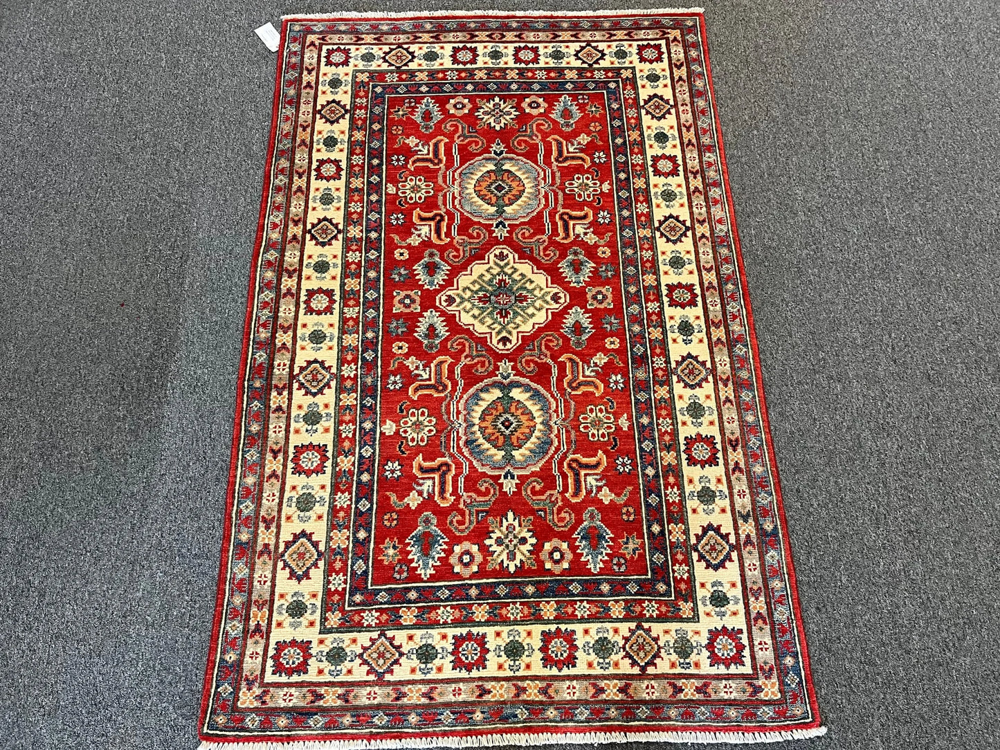 Kazak Geometric 4X6 Handmade Wool Rug # 12675