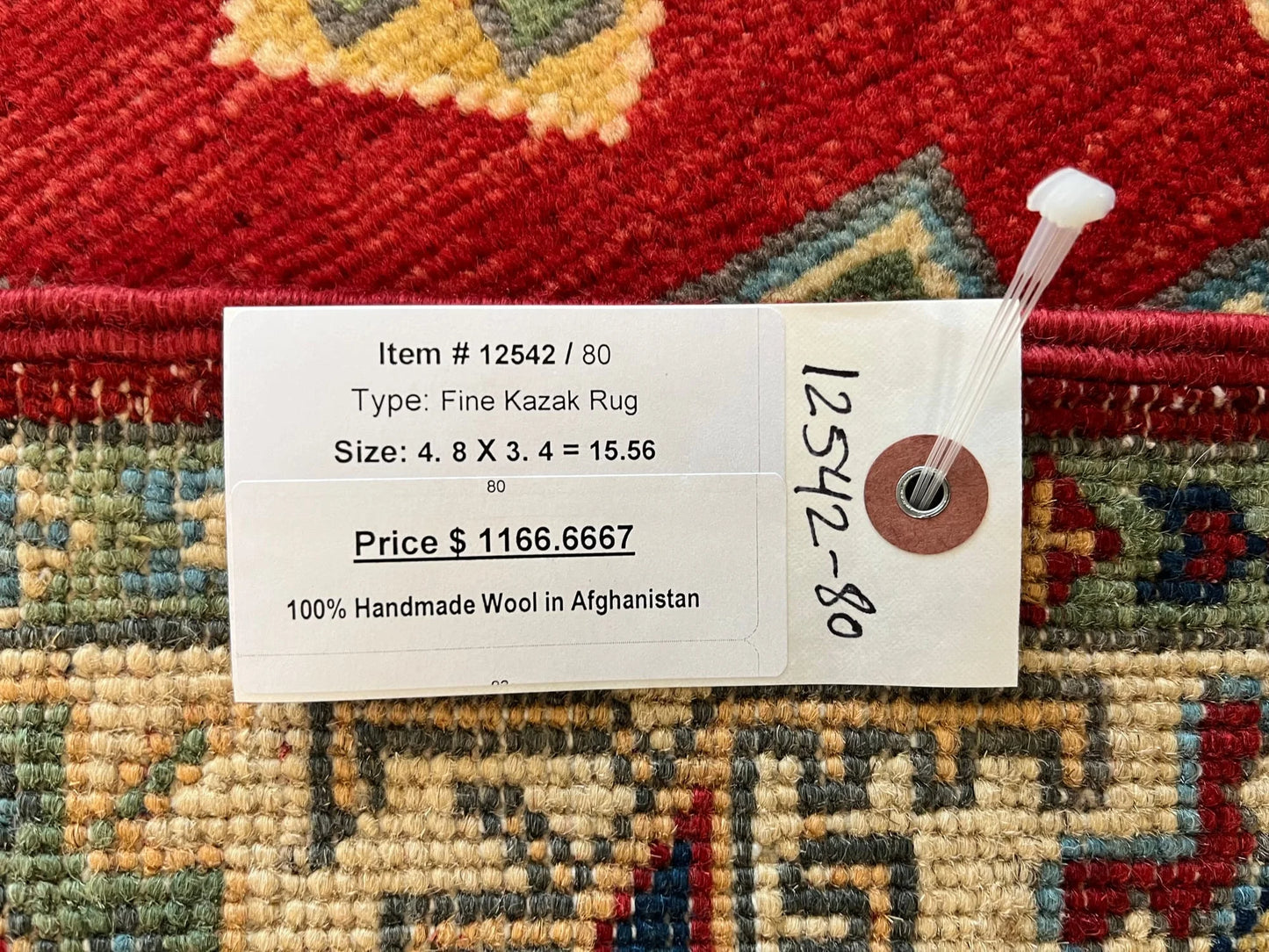 Kazak Red 3X5 Handmade Wool Rug # 12542