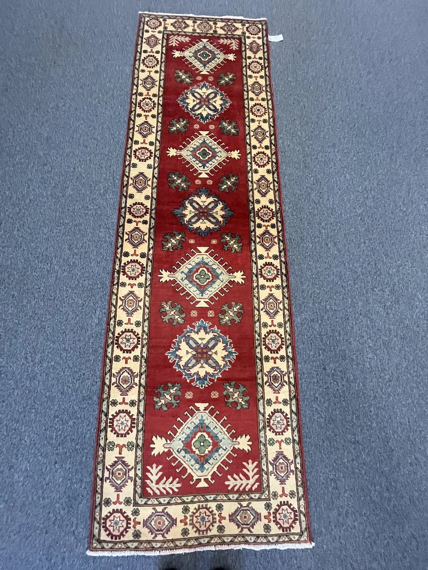 Hallway Runner 9 ft Kazak Handmade Wool Rug # 9950