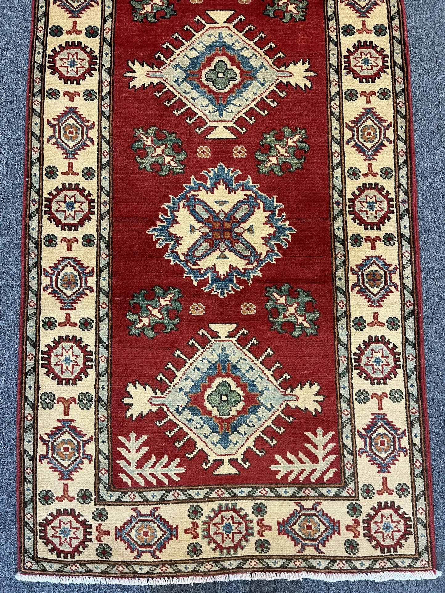 Hallway Runner 9 ft Kazak Handmade Wool Rug # 9950