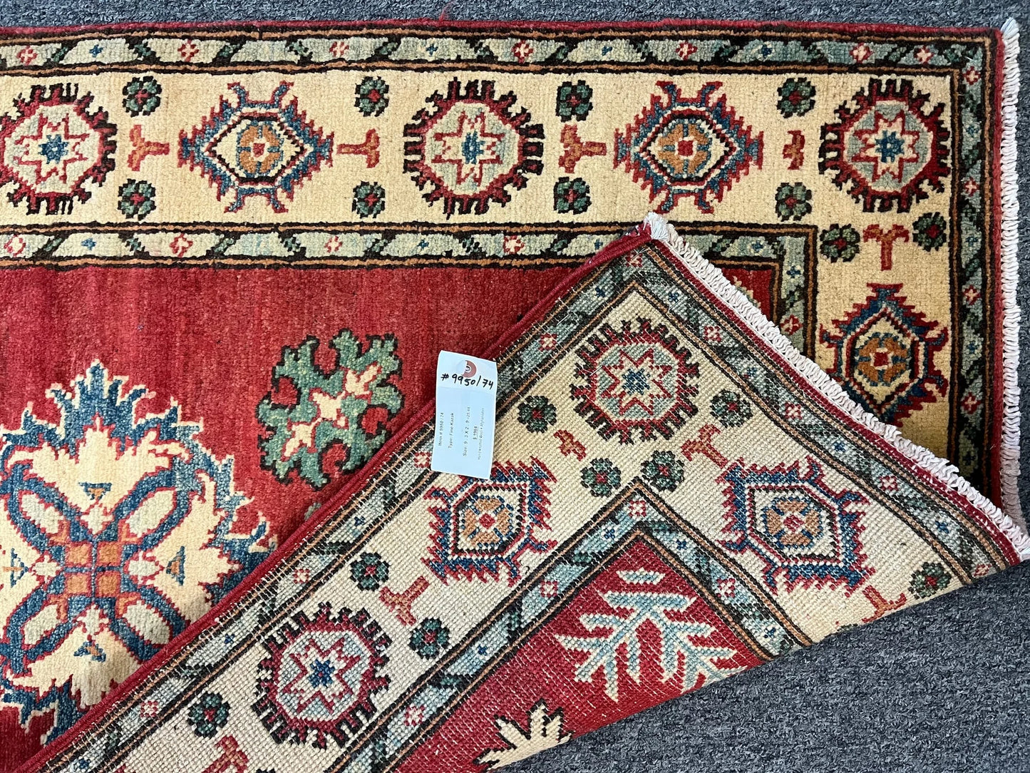 Hallway Runner 9 ft Kazak Handmade Wool Rug # 9950