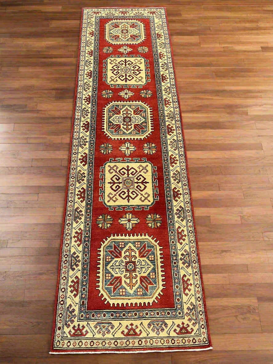 Hallway Runner 10Ft Kazak Handmade Wool Rug # 10221
