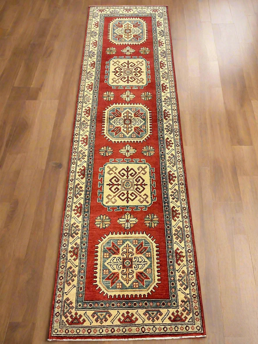 Hallway Runner 10Ft Kazak Handmade Wool Rug # 10221
