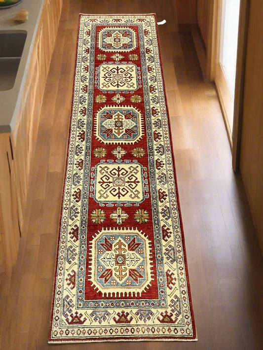 Kazak Tribal 2' 7"X10' Handmade Wool Runner # 9949