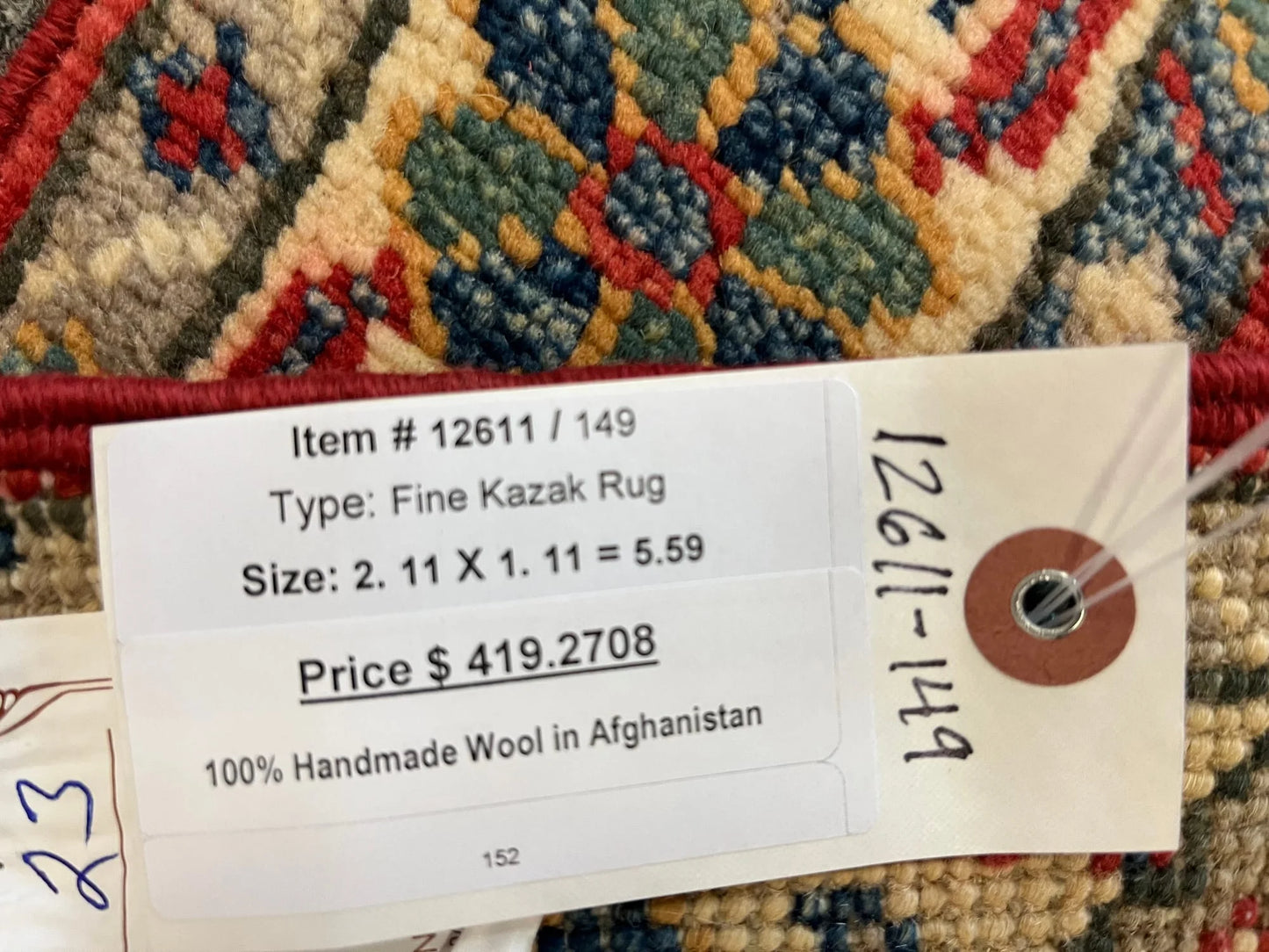 2X3 Kazak Tribal Handmade Wool Rug # 12611