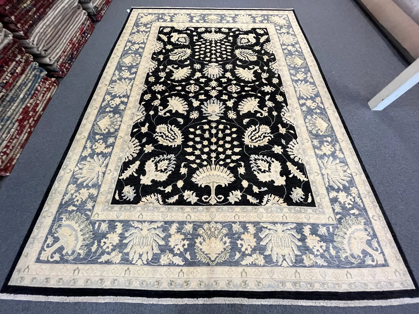 Chobi Ziegler 10X14 Black/Gray Handmade Wool Rug # 11461