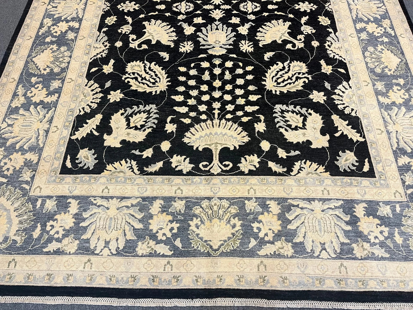 Chobi Ziegler 10X14 Black/Gray Handmade Wool Rug # 11461