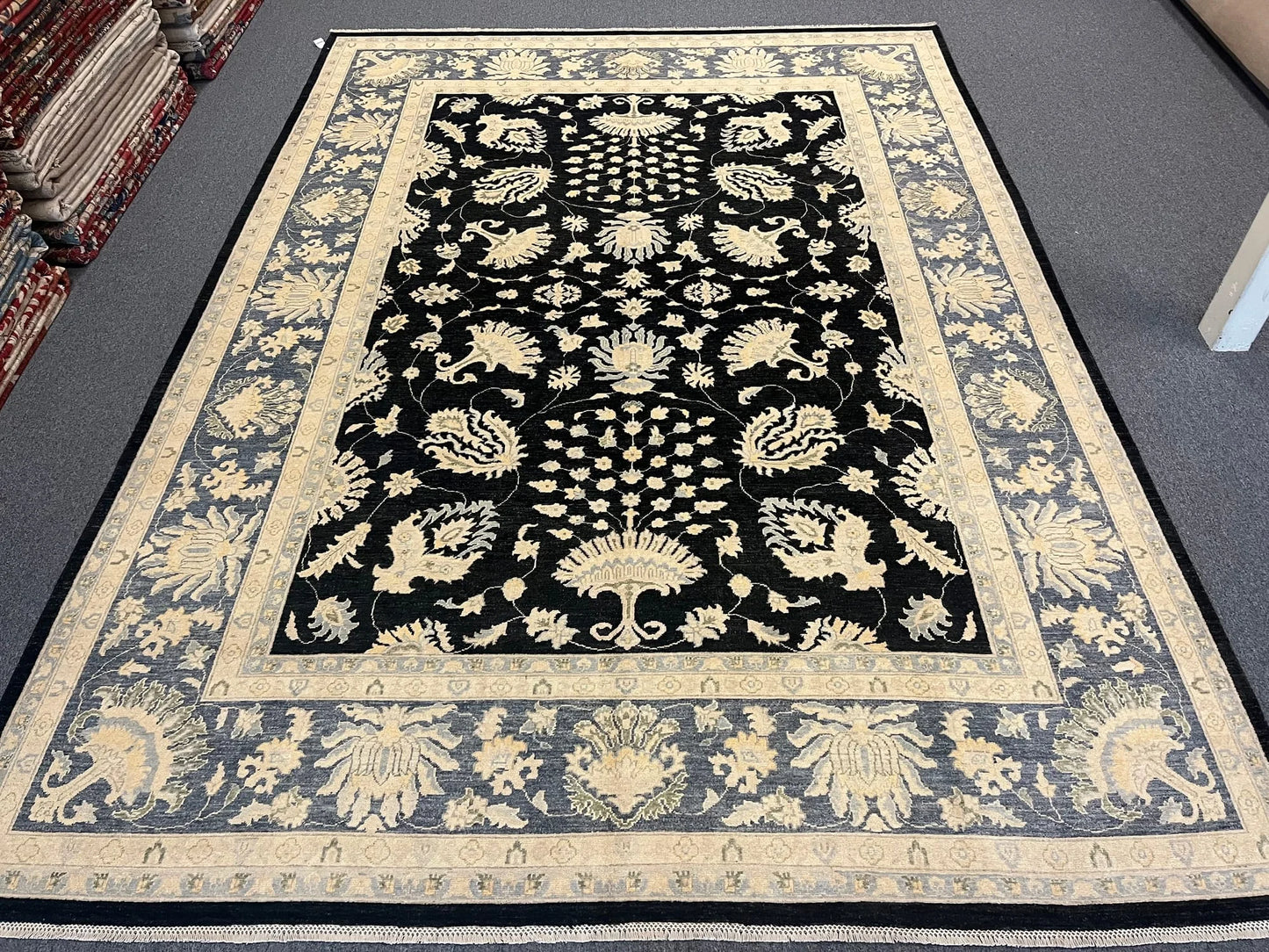 Chobi Ziegler 10X14 Black/Gray Handmade Wool Rug # 11461