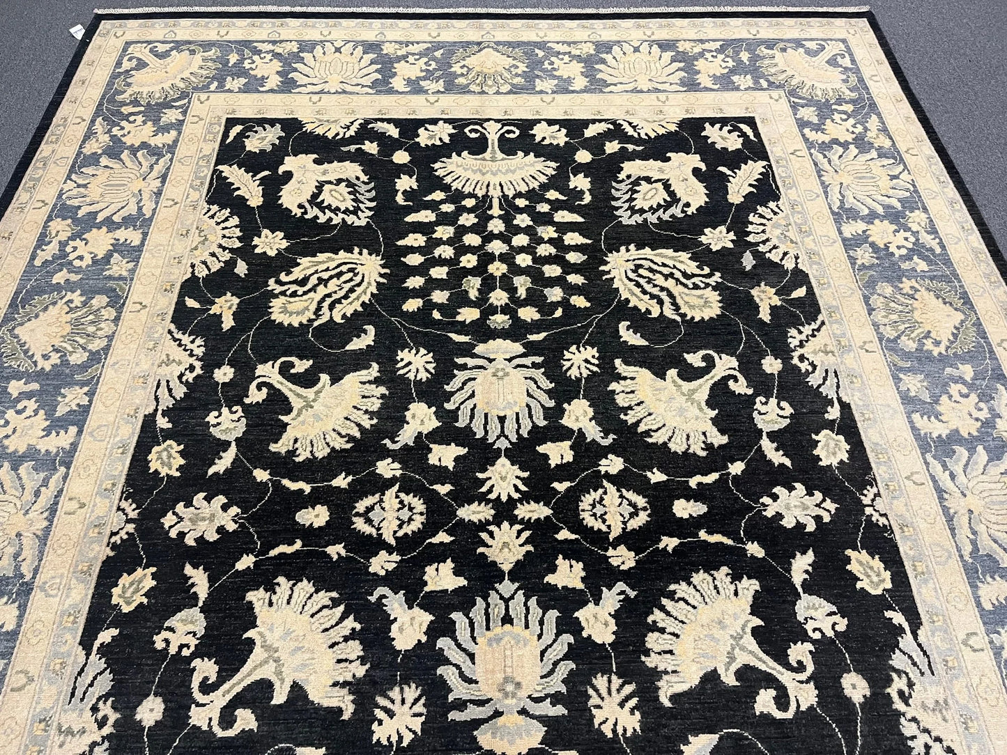 Chobi Ziegler 10X14 Black/Gray Handmade Wool Rug # 11461