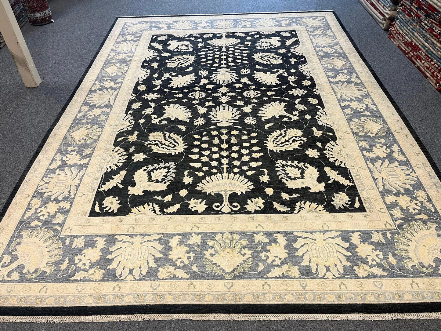 Chobi Ziegler 10X14 Black/Gray Handmade Wool Rug # 11461