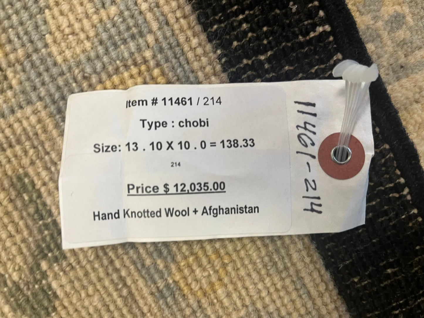 Chobi Ziegler 10X14 Black/Gray Handmade Wool Rug # 11461