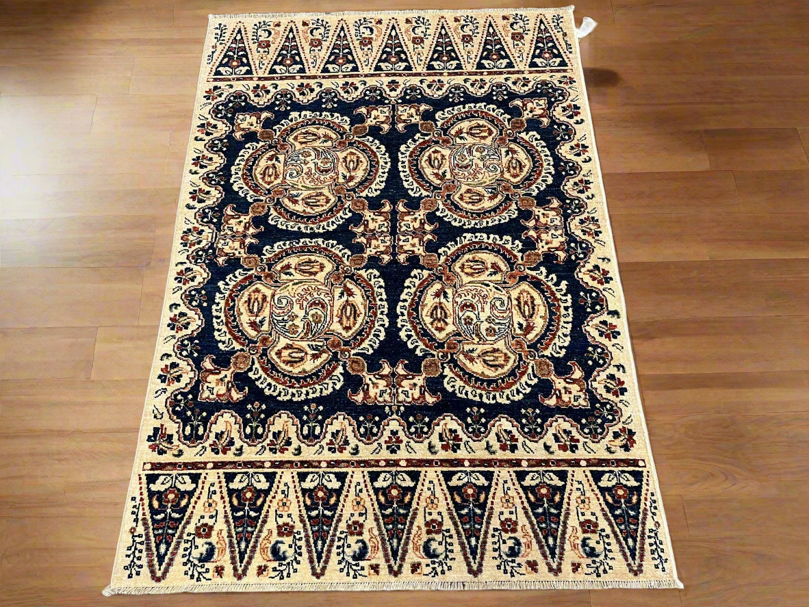4X6 Navy Blue Oushak Handmade Wool Rug # 9176
