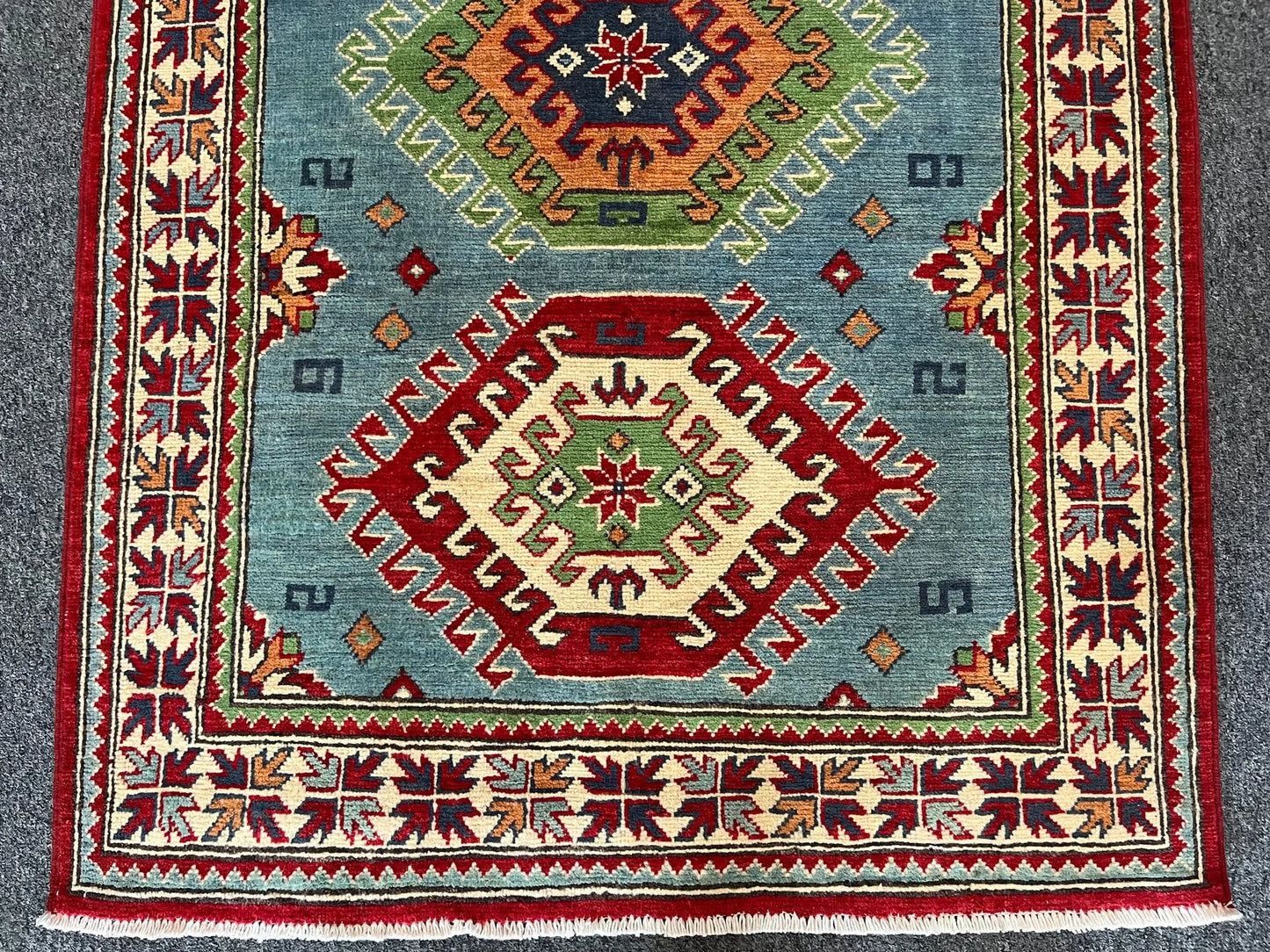 Kazak Light Blue 3X5 Handmade Wool Rug # 13016
