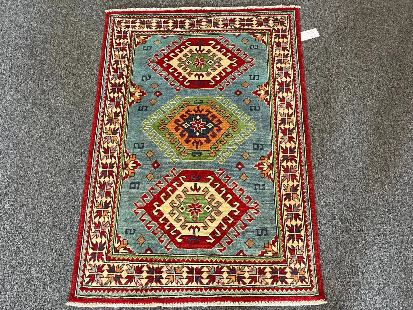Kazak Light Blue 3X5 Handmade Wool Rug # 13016