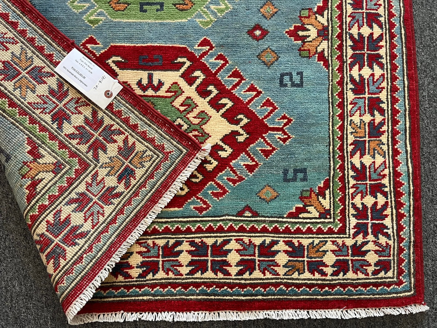 Kazak Light Blue 3X5 Handmade Wool Rug # 13016