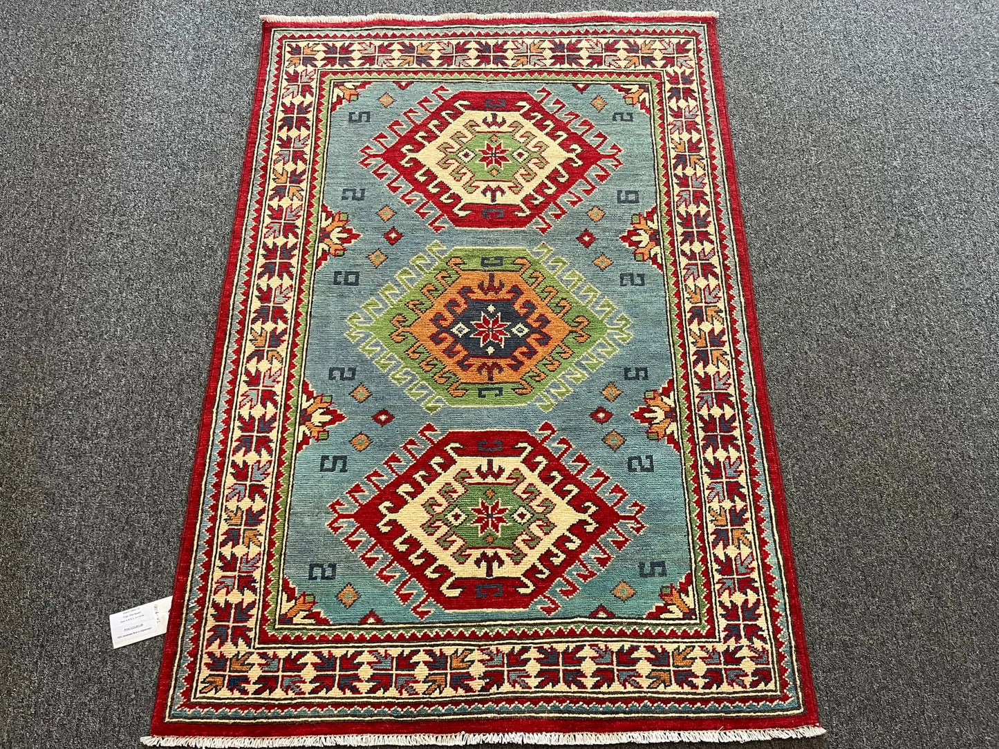 Kazak Light Blue 3X5 Handmade Wool Rug # 13016