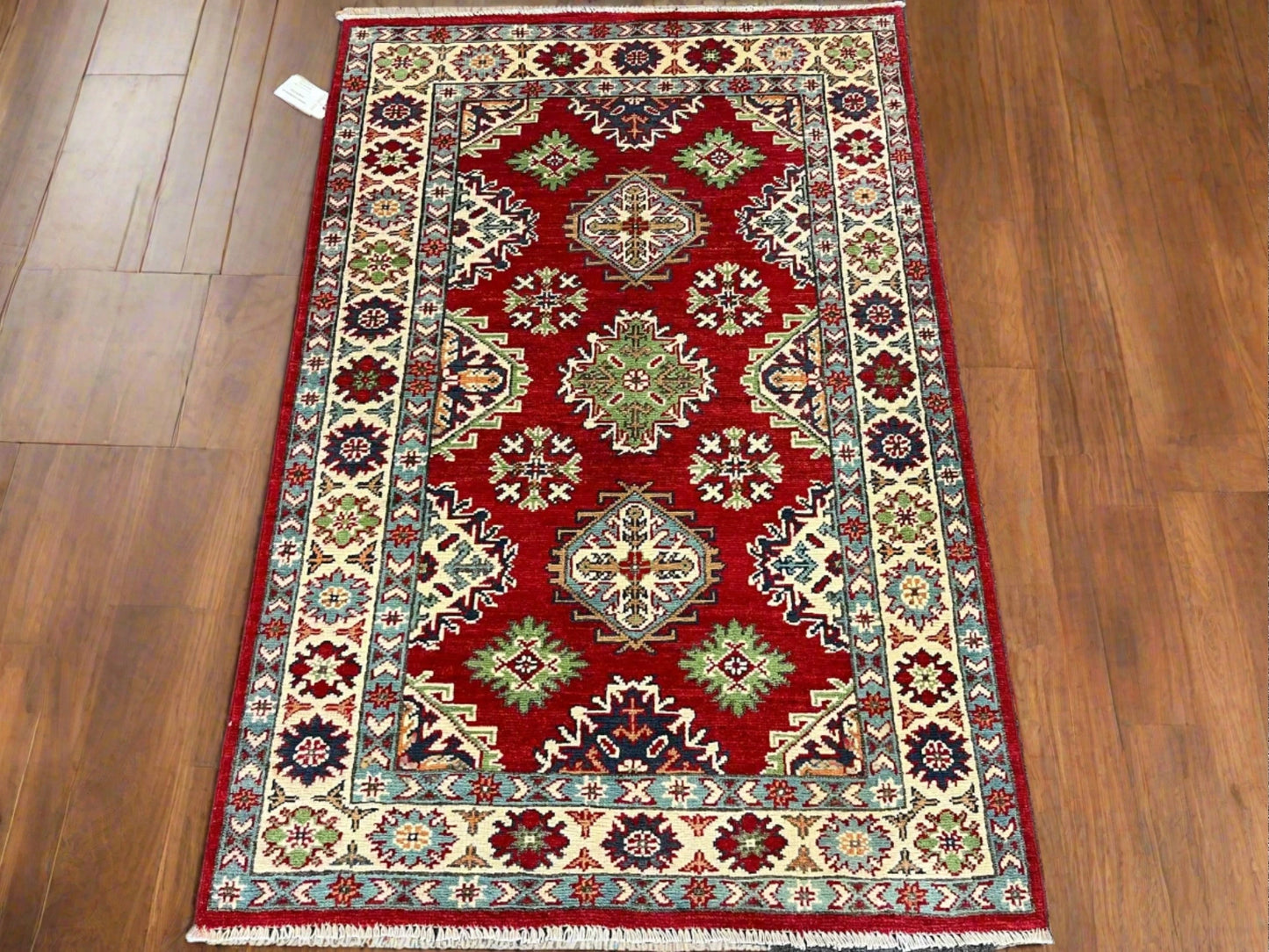 Kazak Red & Blue 3X5 Handmade Wool Rug # 13321