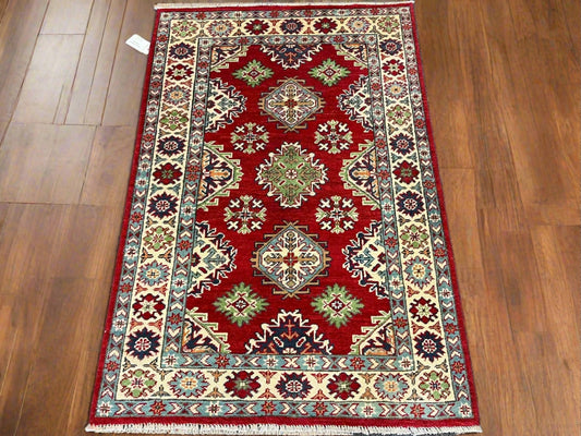 Kazak Red & Blue 3X5 Handmade Wool Rug # 13321