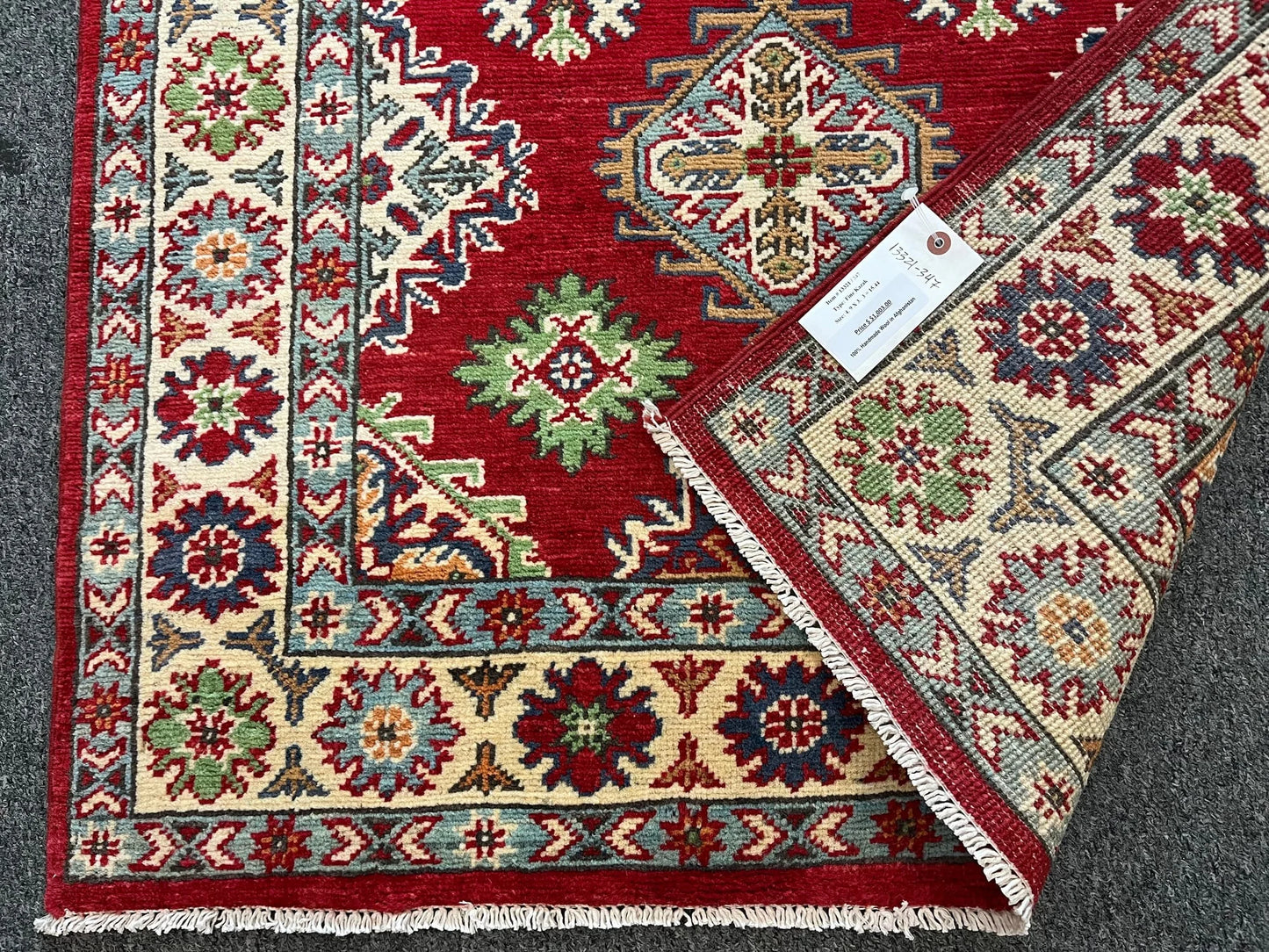 Kazak Red & Blue 3X5 Handmade Wool Rug # 13321