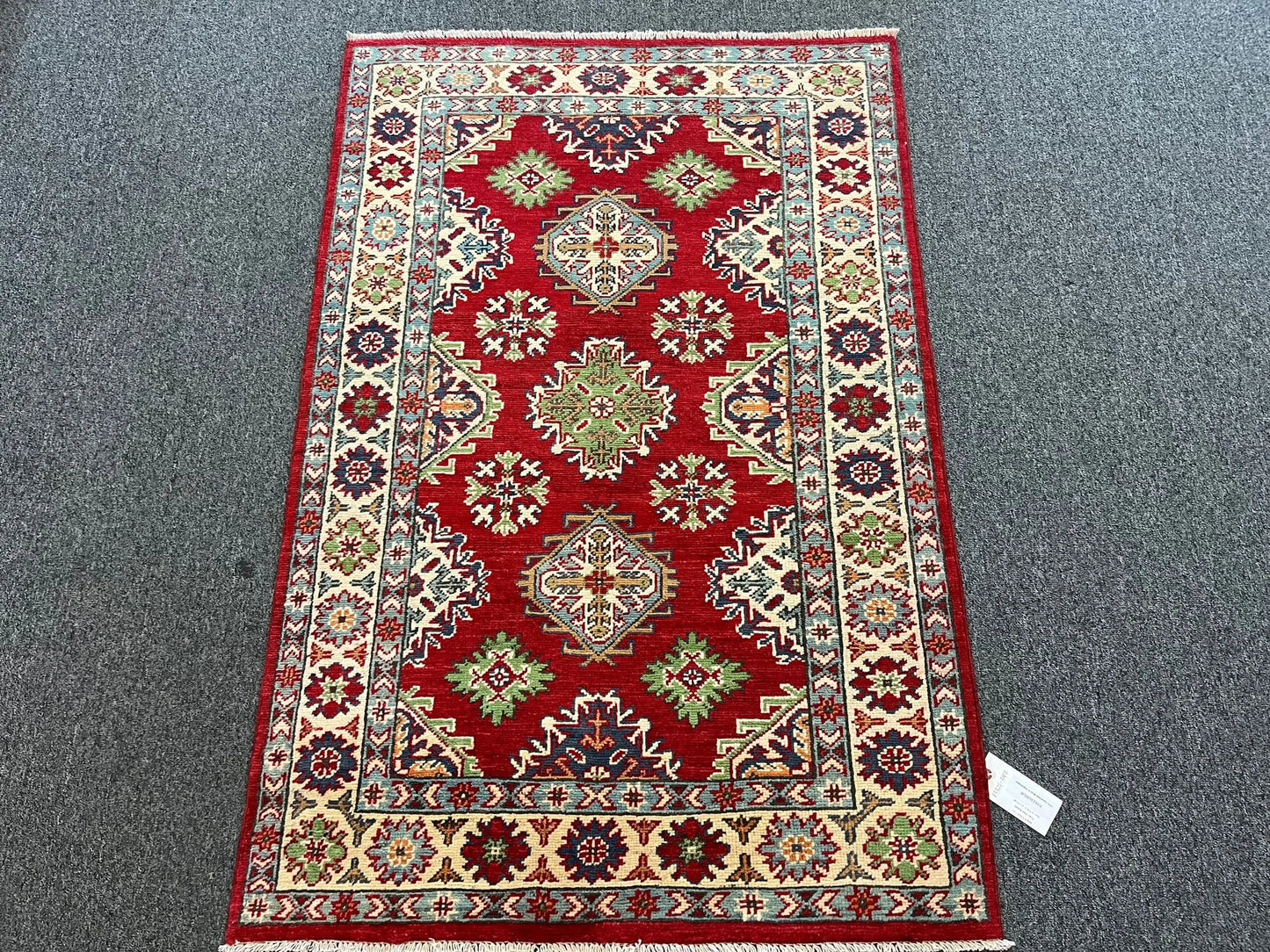 Kazak Red & Blue 3X5 Handmade Wool Rug # 13321