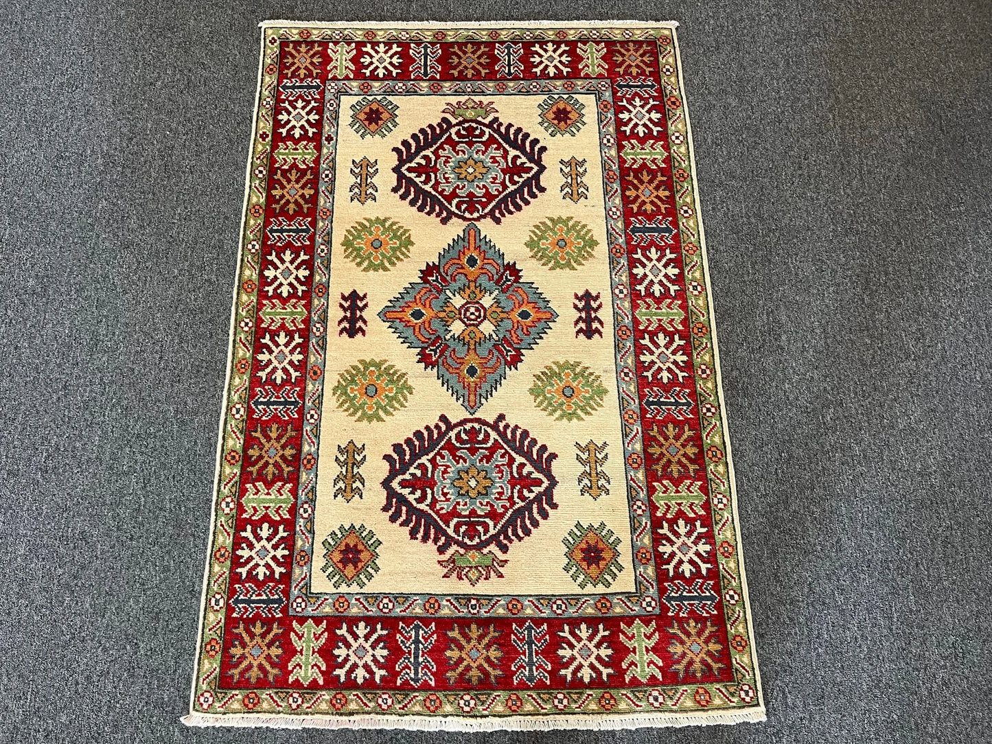 Kazak Geometric 3X5 Handmade Wool Rug # 13323