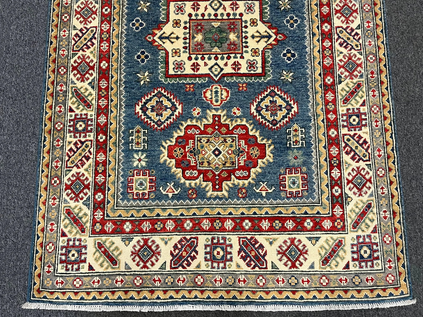 Kazak Light Blue Geometric 4X6 Handmade Wool Rug # 12989
