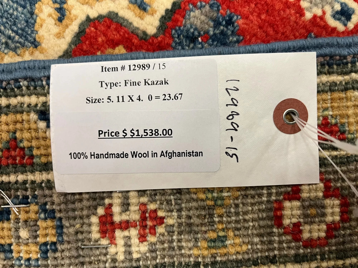 Kazak Light Blue Geometric 4X6 Handmade Wool Rug # 12989