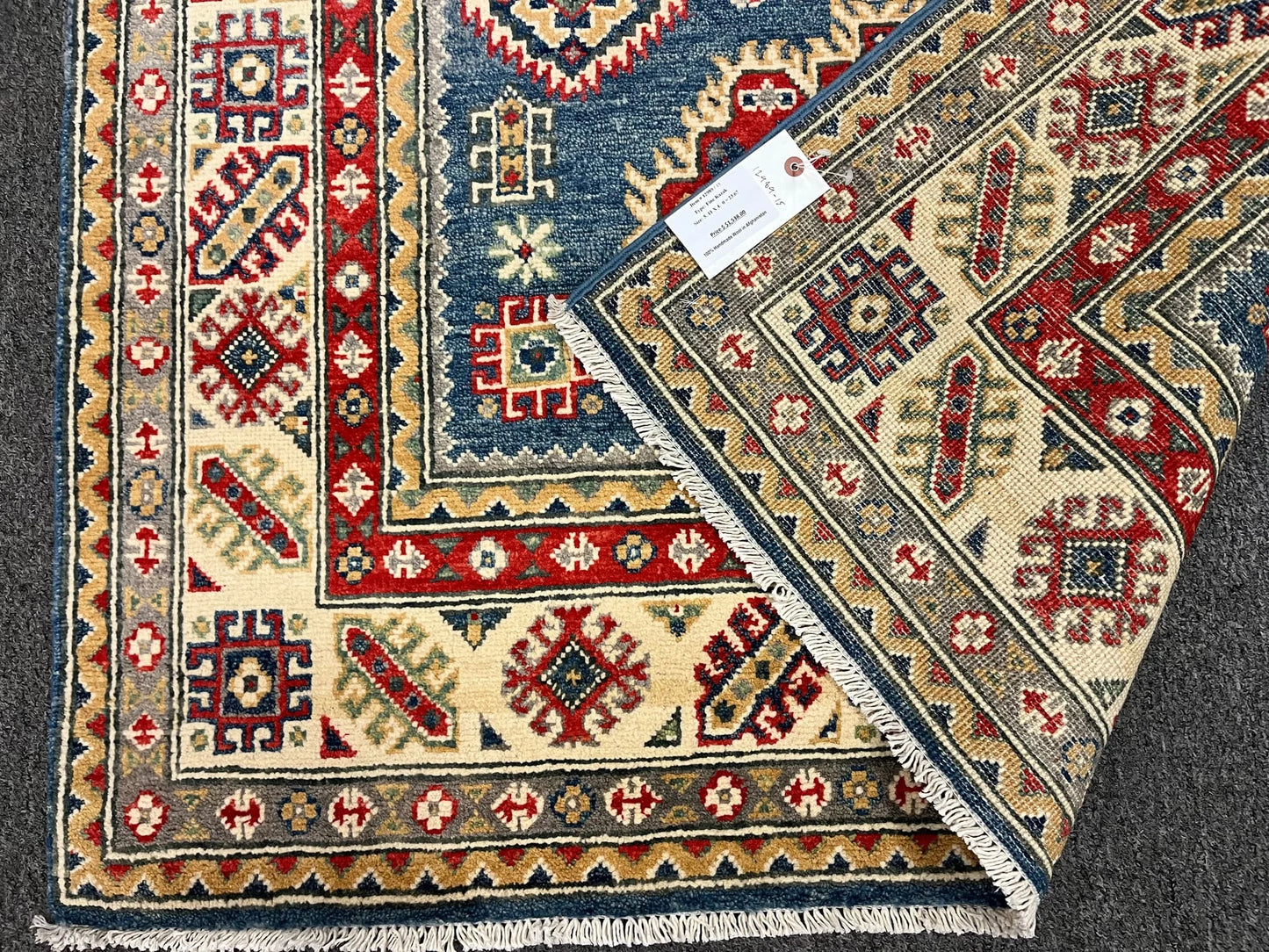 Kazak Light Blue Geometric 4X6 Handmade Wool Rug # 12989