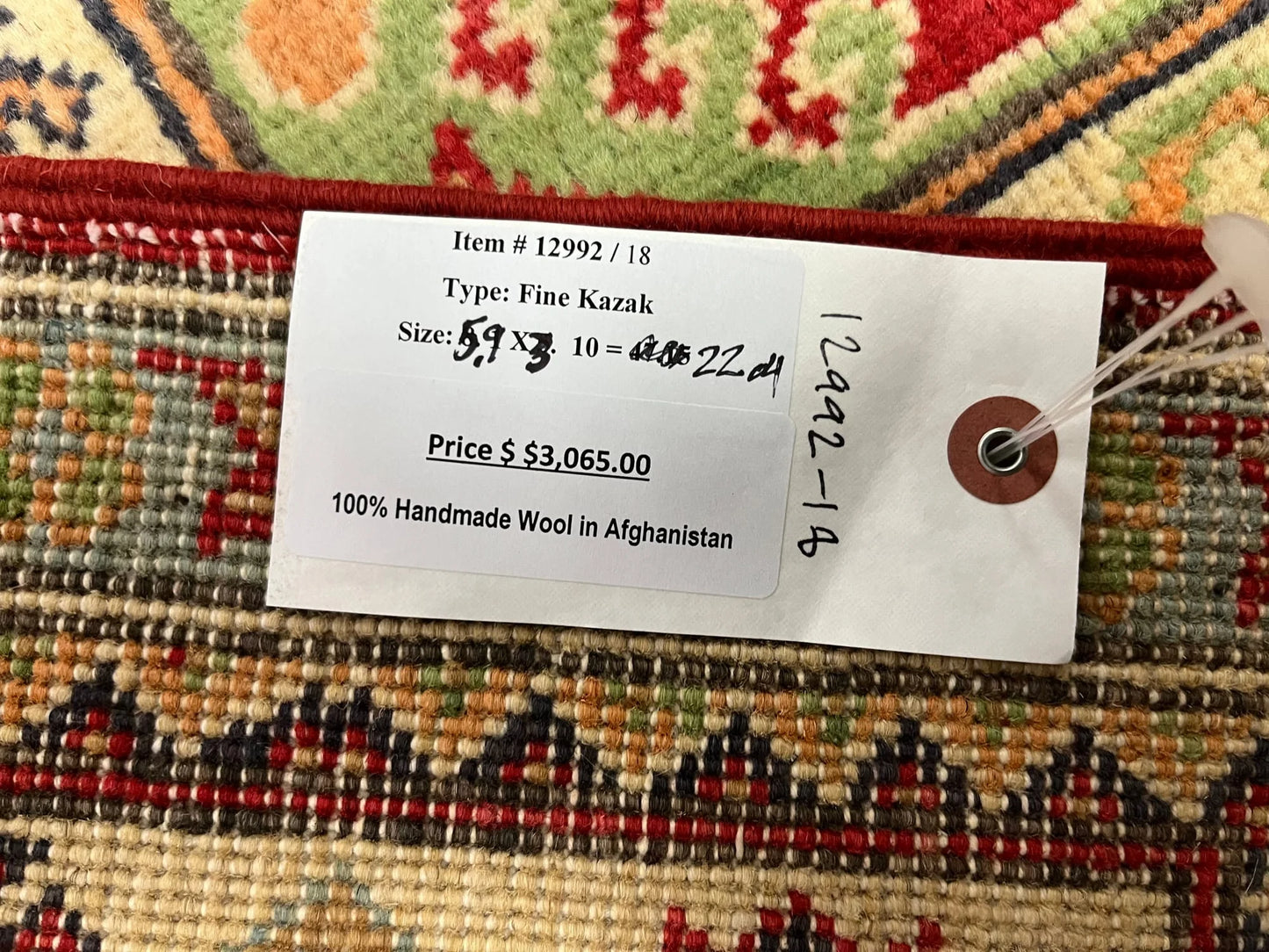 Kazak Red Geometric 4X6 Handmade Wool Rug # 12992