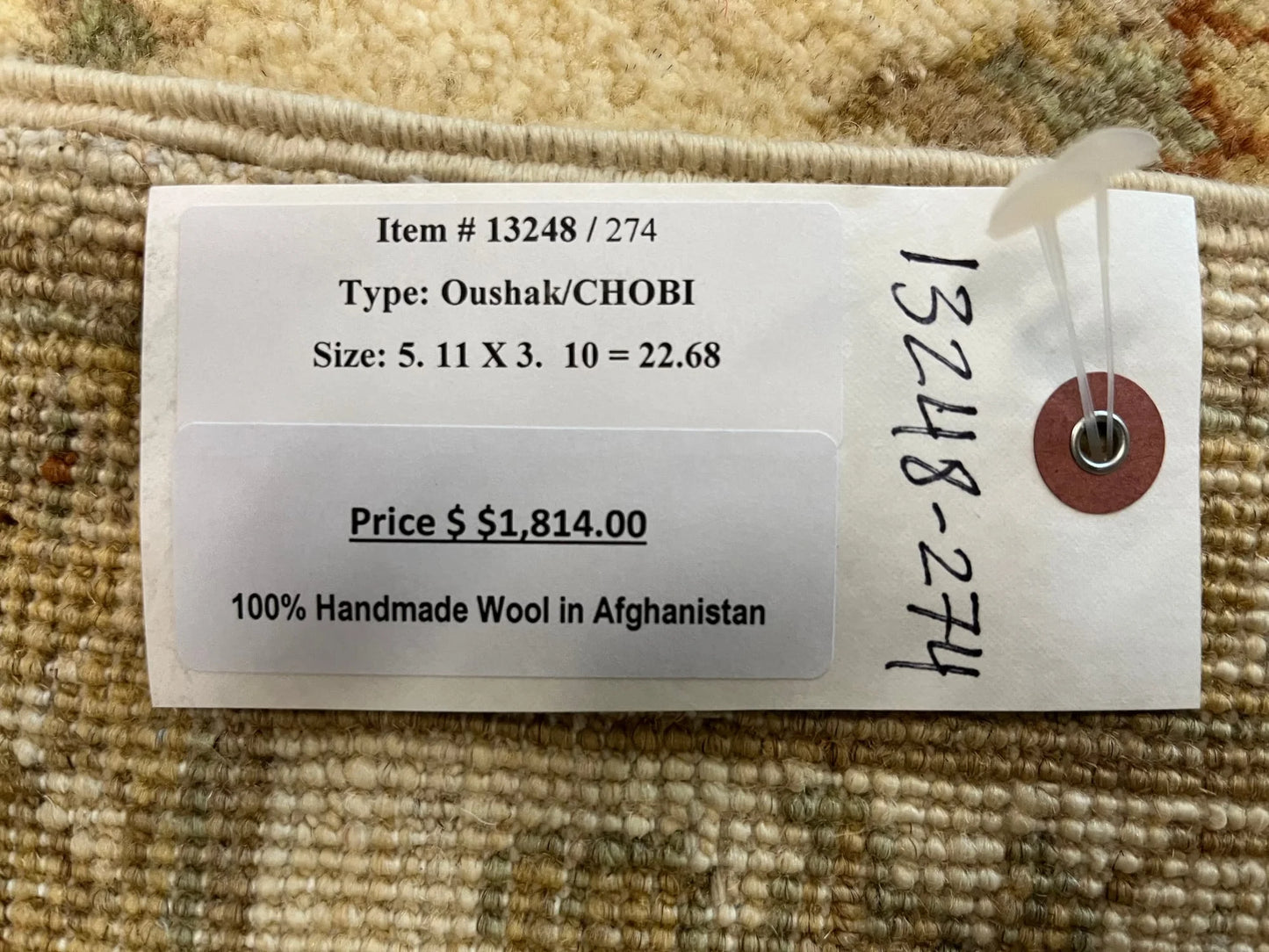 Chobi Ziegler Ivory/Gold 4X6 Handmade Wool Rug # 13248