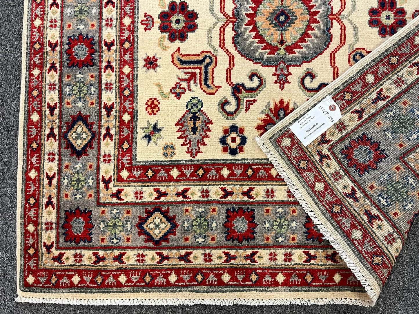 Kazak Beige Geometric 4X6 Handmade Wool Rug # 13267