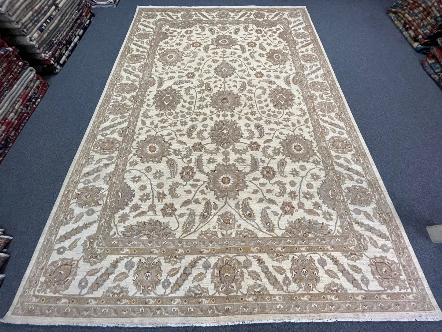 Chobi Ziegler 10X14 Ivory Handmade Wool Rug # 13358