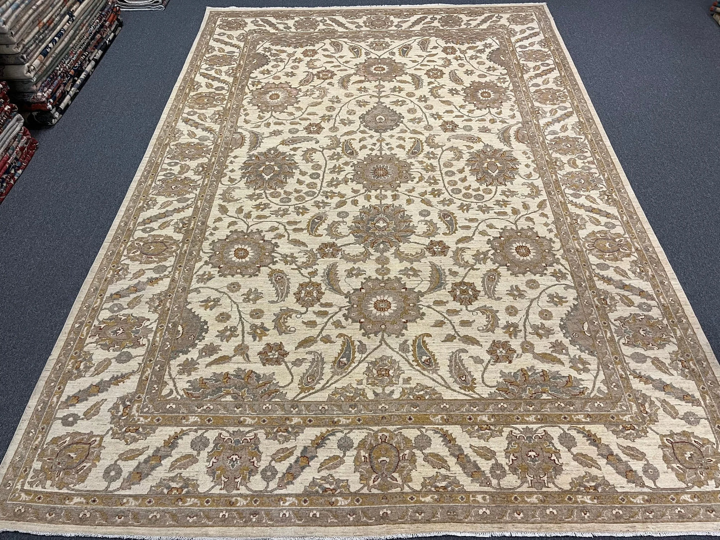 Chobi Ziegler 10X14 Ivory Handmade Wool Rug # 13358