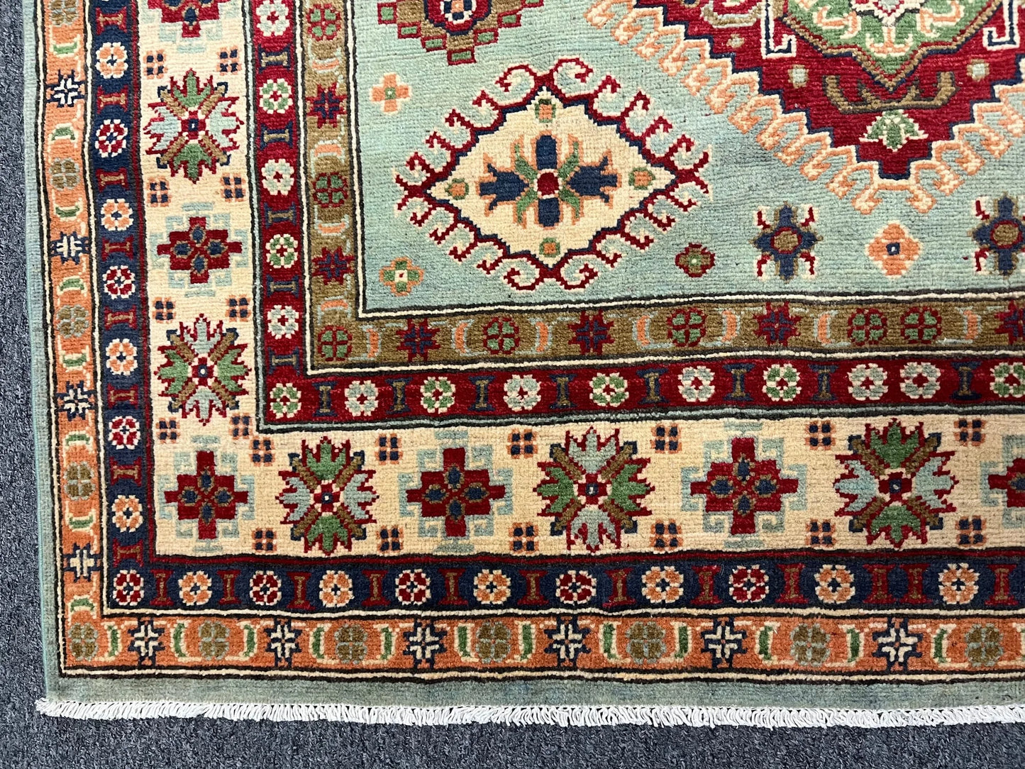 Kazak Light Blue 5X7 Handmade Wool Rug # 13312