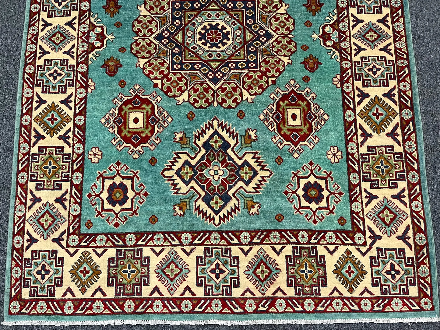 Kazak Light Blue 5X7 Handmade Wool Rug # 13309