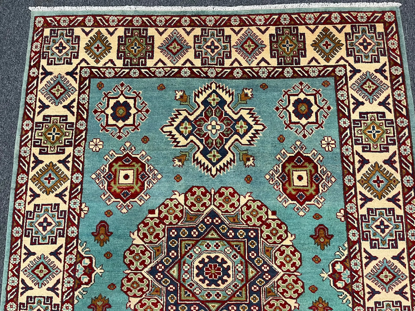Kazak Light Blue 5X7 Handmade Wool Rug # 13309