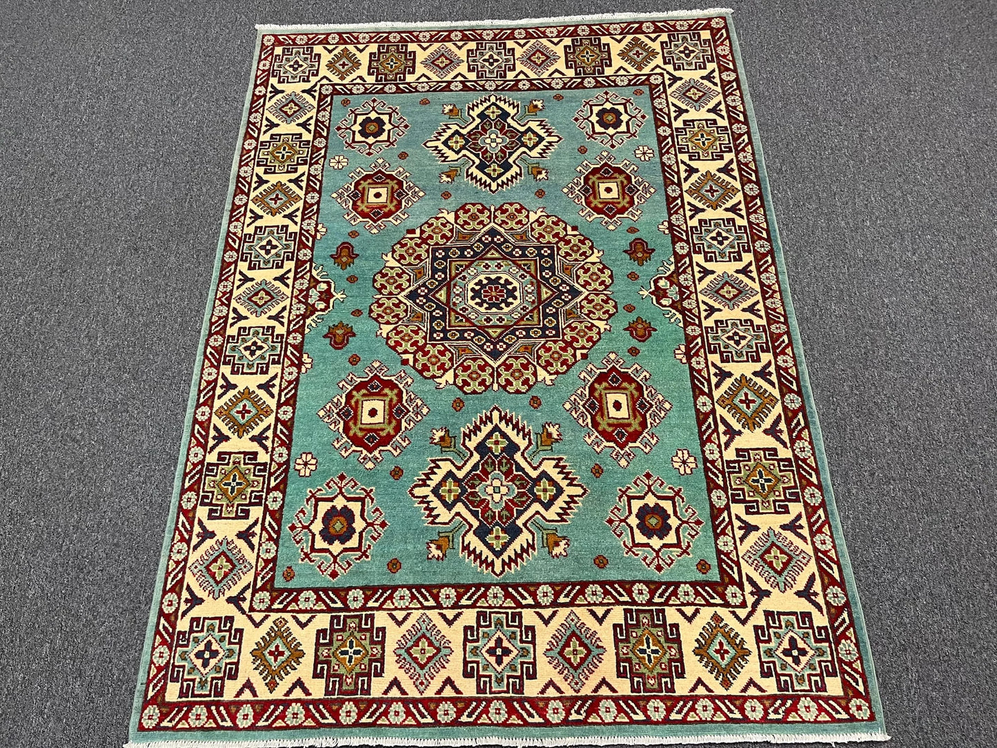Kazak Light Blue 5X7 Handmade Wool Rug # 13309