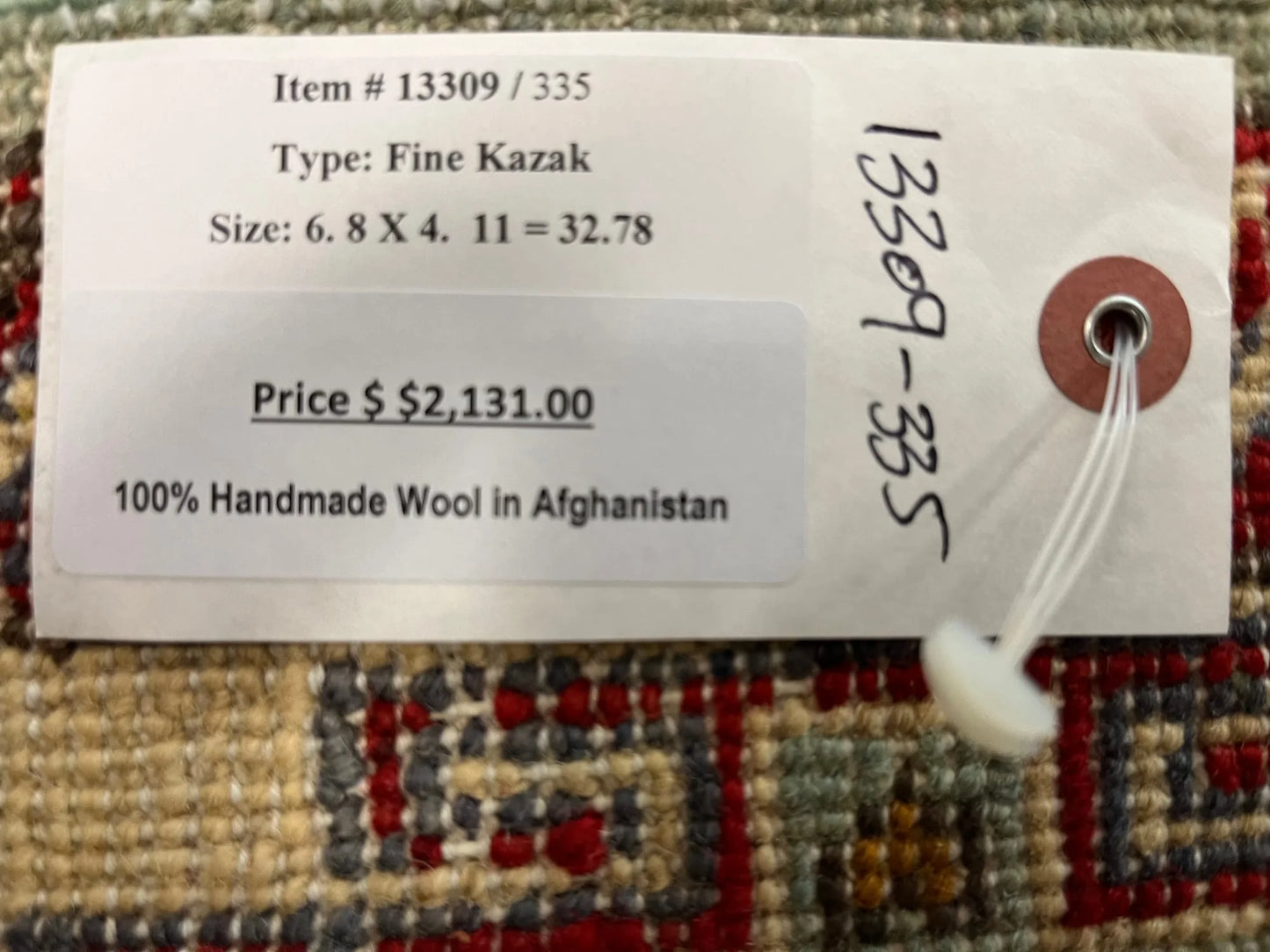 Kazak Light Blue 5X7 Handmade Wool Rug # 13309