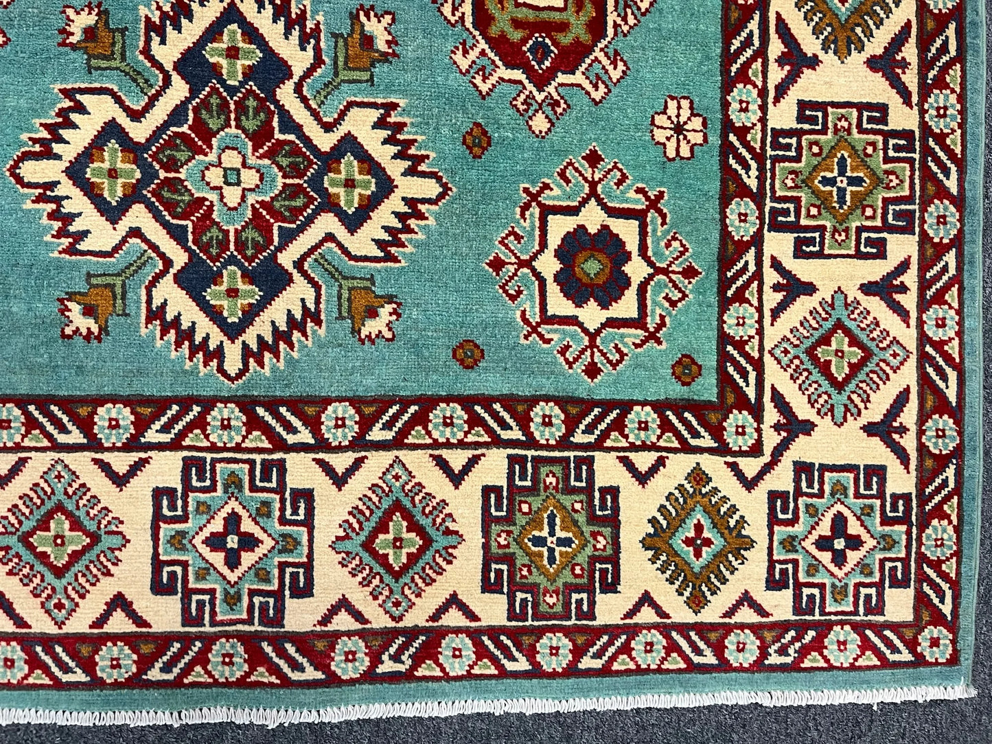 Kazak Light Blue 5X7 Handmade Wool Rug # 13309
