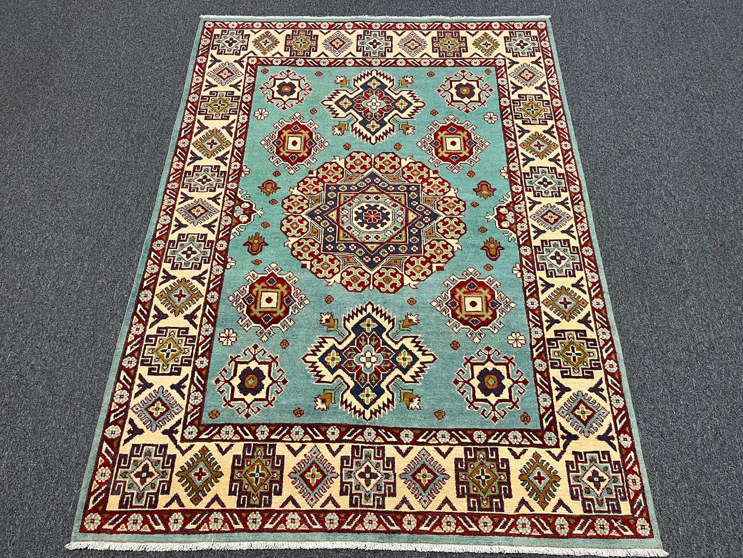 Kazak Light Blue 5X7 Handmade Wool Rug # 13309