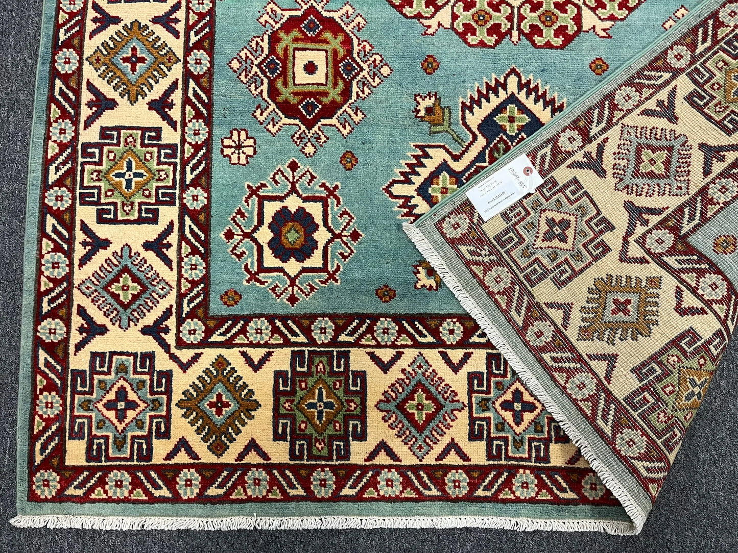 Kazak Light Blue 5X7 Handmade Wool Rug # 13309
