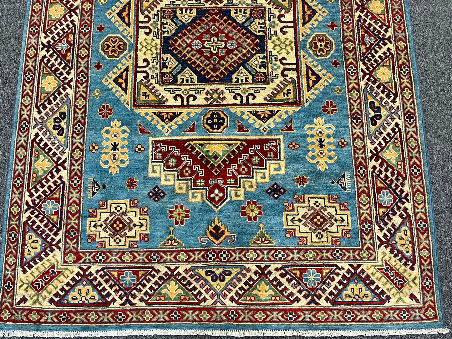 Kazak Light Blue 5X7 Handmade Wool Rug # 13037