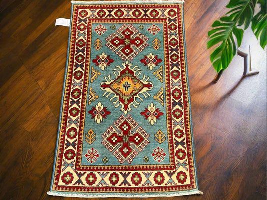 Geometric Kazak Multicolor 3X4 Handmade Wool Rug # 13345