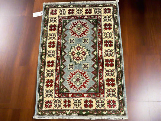 Geometric Kazak Multicolor 3X4 Handmade Wool Rug # 13335