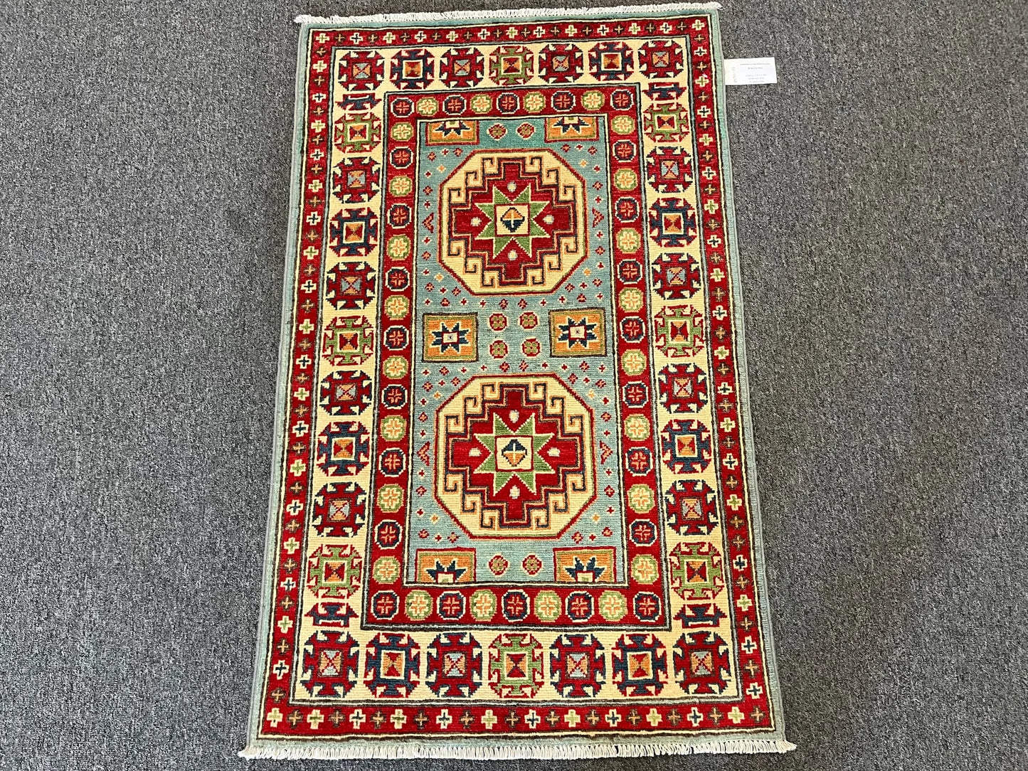 Light Blue Kazak 3X4 Handmade Wool Rug # 13030