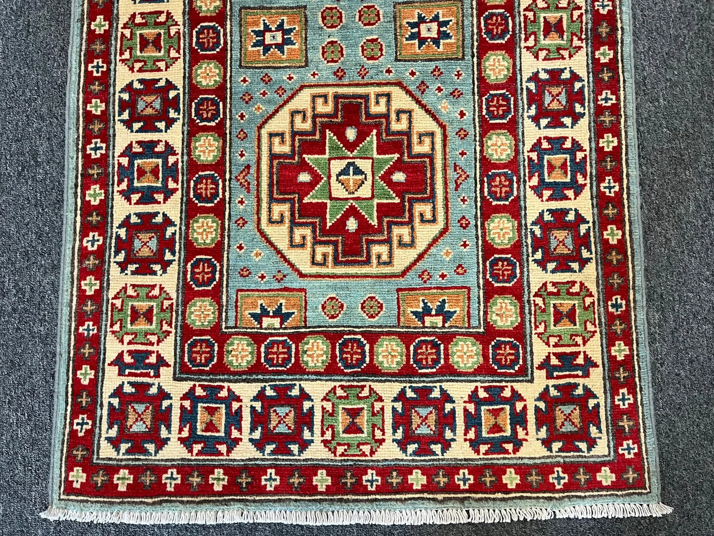 Light Blue Kazak 3X4 Handmade Wool Rug # 13030