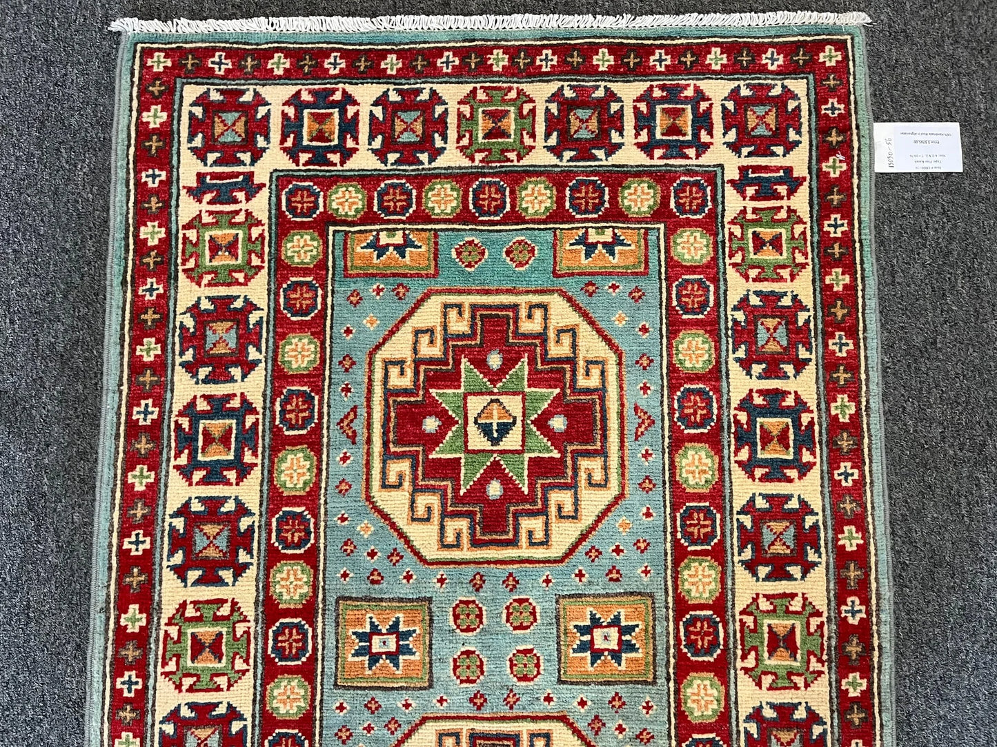 Light Blue Kazak 3X4 Handmade Wool Rug # 13030